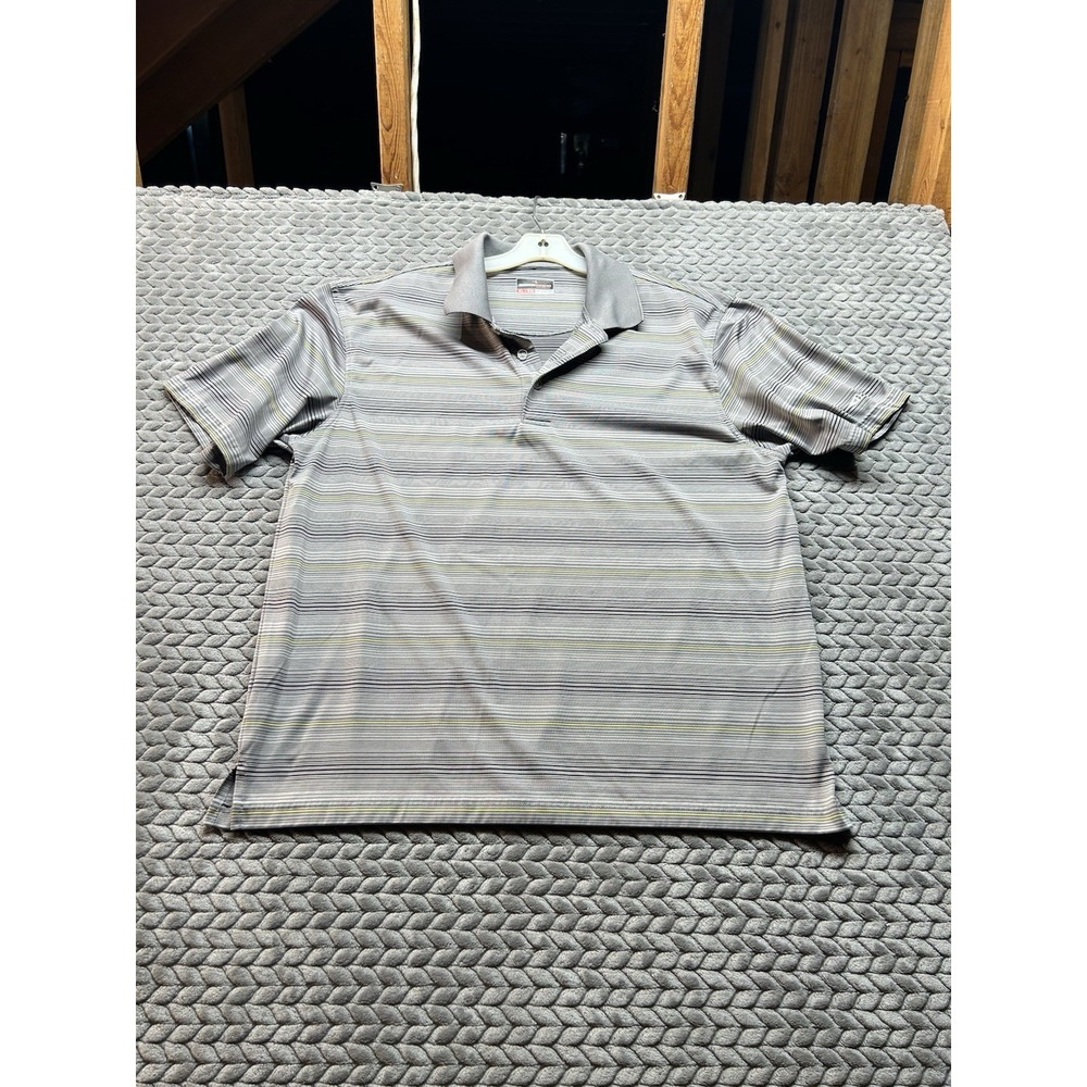 Grand Slam Performance Polo Shirt Mens XL Gray Striped Golf Stretch Short Sleeve